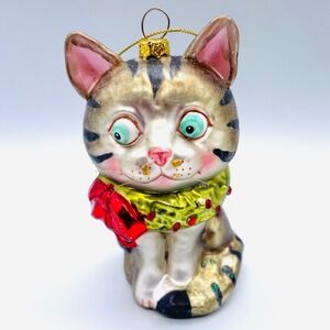 5" Glass Cat Crazy Eye Ornament FREE SHIPPPING